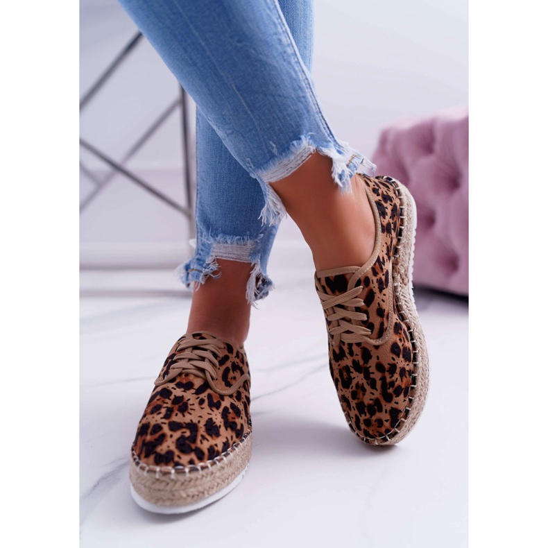 HAN Damen Espadrilles Schnürung Wildleder Leopard MyShoes braun 2