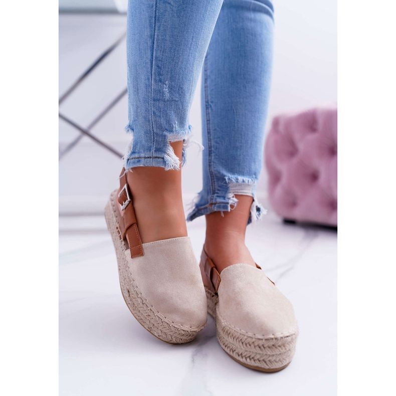 NFR Damen Espadrilles Wildleder auf einer beigen Parteno-Plattform 2