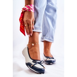 EVE Durchbrochene Ballerinas aus weißem und marineblauem Leder für Damen Erdola 1