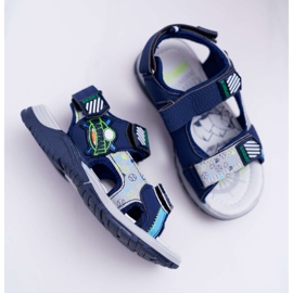FRROCK Kinder Jugend Jungen Sandalen mit Klettverschluss Marineblau Reksio navy blau 2