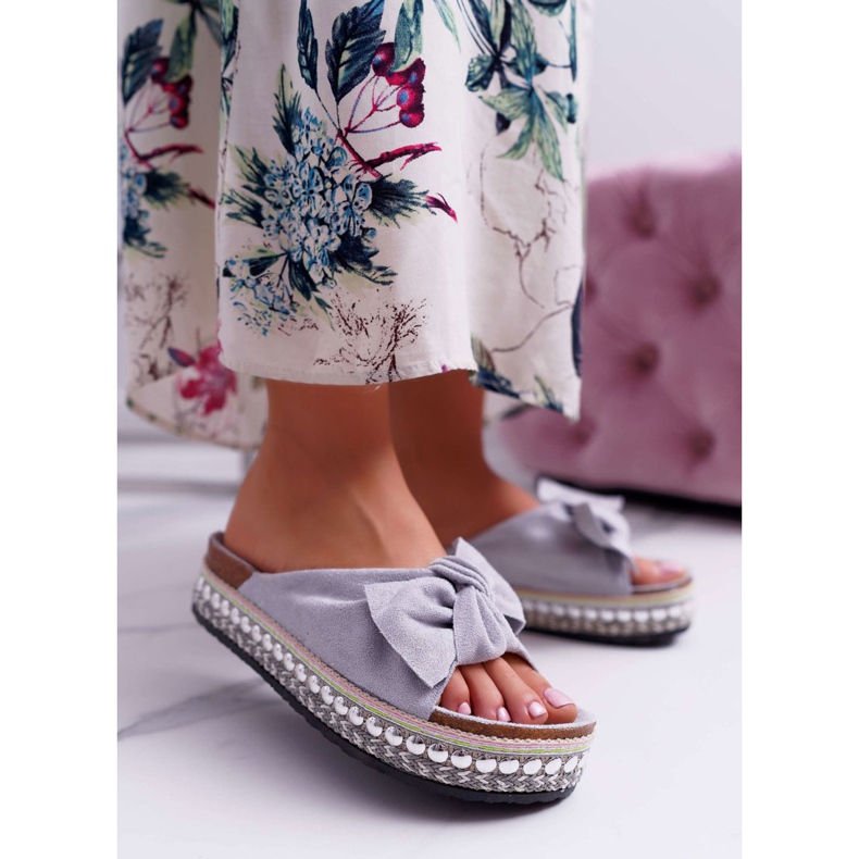 Damen Hausschuhe mit Schleifen Dicke Sohle Grau Milady 1