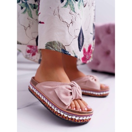 Damenhausschuhe mit dicken Sohlenschleifen Pink Mylady rosa 1