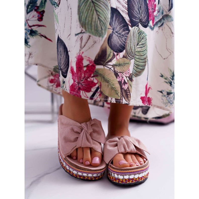 Damenhausschuhe mit dicken Sohlenschleifen Pink Mylady rosa 2