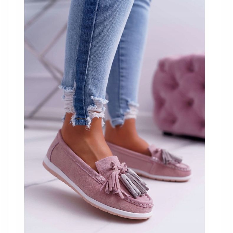 EVE Loafer für Damen, Wildleder mit Fransen, rosa Batist 1