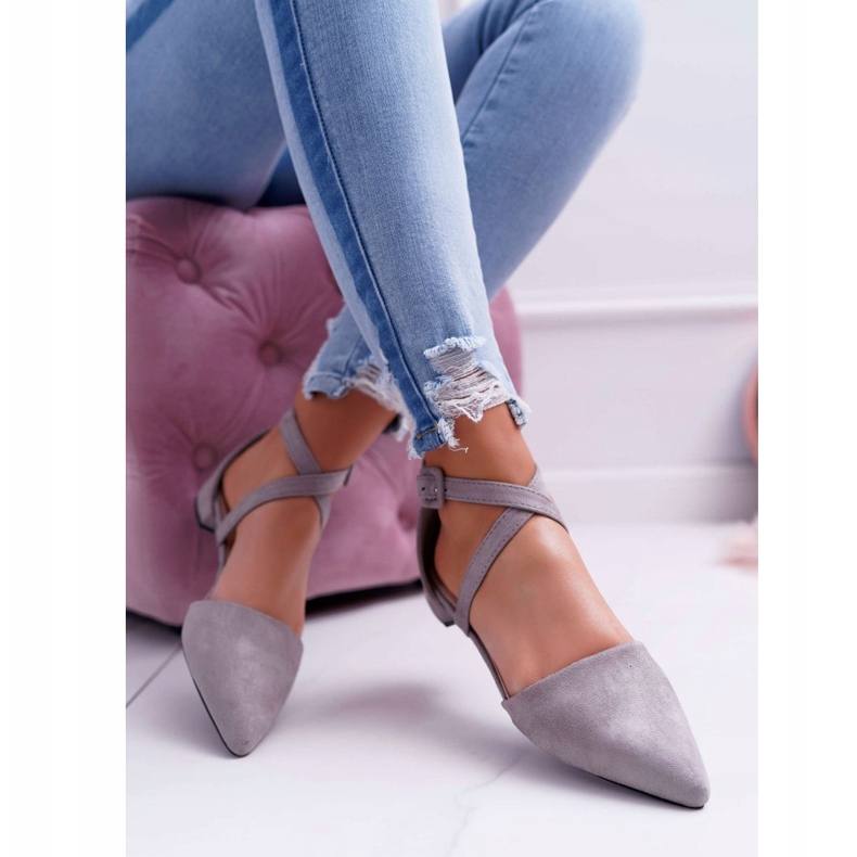 PS1 Graue Wildlederballerinas für Damen in Spitz Medena 2