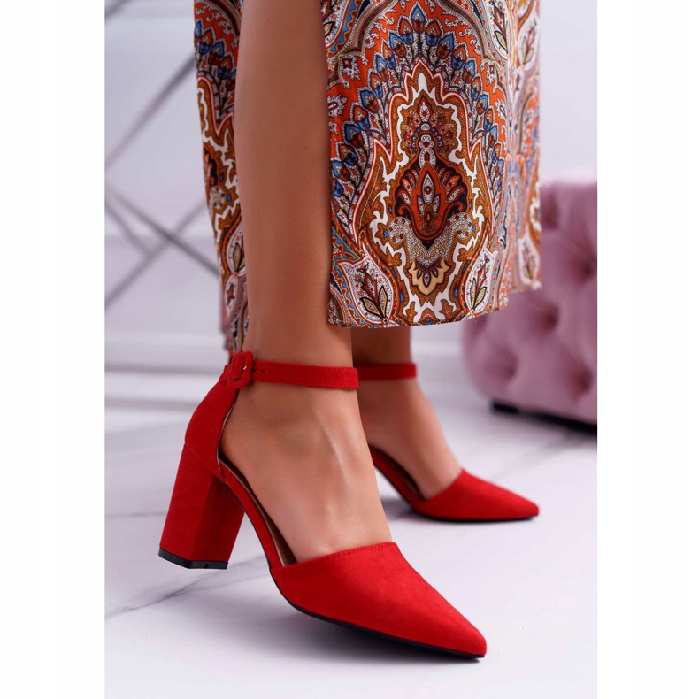 FRJEIN Damen Pumps mit Absatz in Spitz Rot Elegante 2