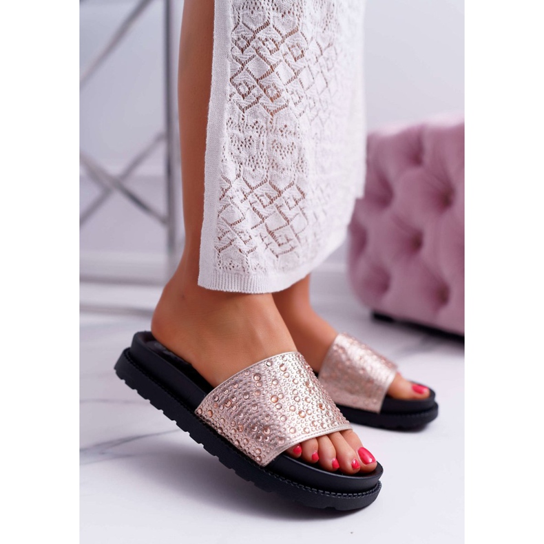 Damen Hausschuhe mit Zirkonia Champagner XTI 48821 rosa 1