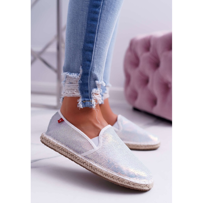Damen Espadrilles Big Star Iridescent Pailletten Weiß DD274A162 2