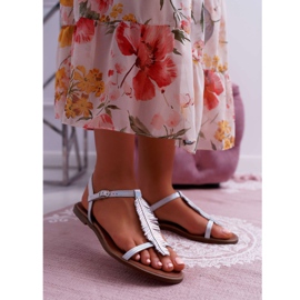 Damen Sandalen Flaches Leder Silber Nicole 2383 grau 1