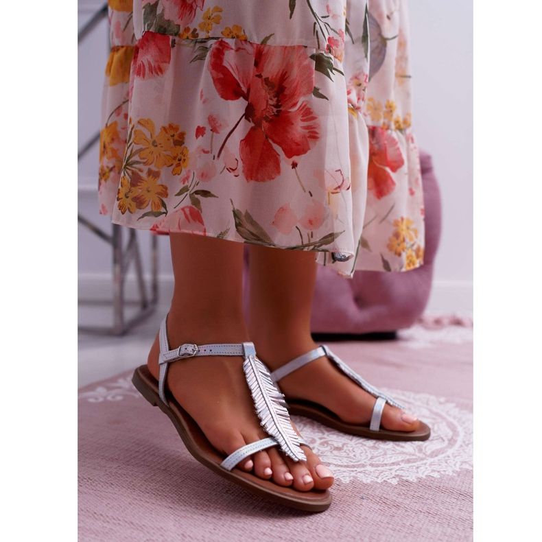 Damen Sandalen Flaches Leder Silber Nicole 2383 grau 1