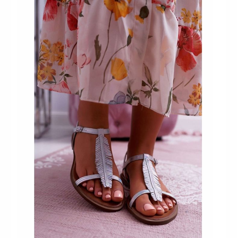 Damen Sandalen Flaches Leder Silber Nicole 2383 grau 2