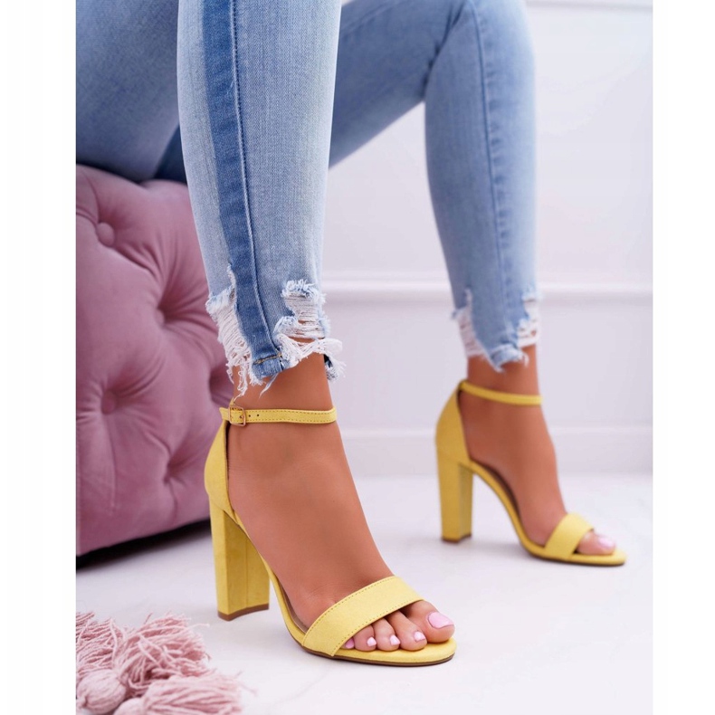ADY Damen Sandalen mit Absatz Wildleder Gelb Anastasie 1