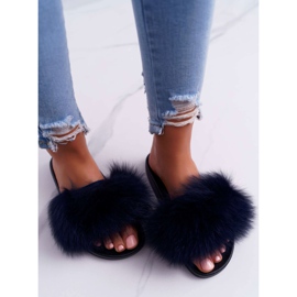 Damen Hausschuhe mit Naturfell Naturis Navy Blue navy blau 2