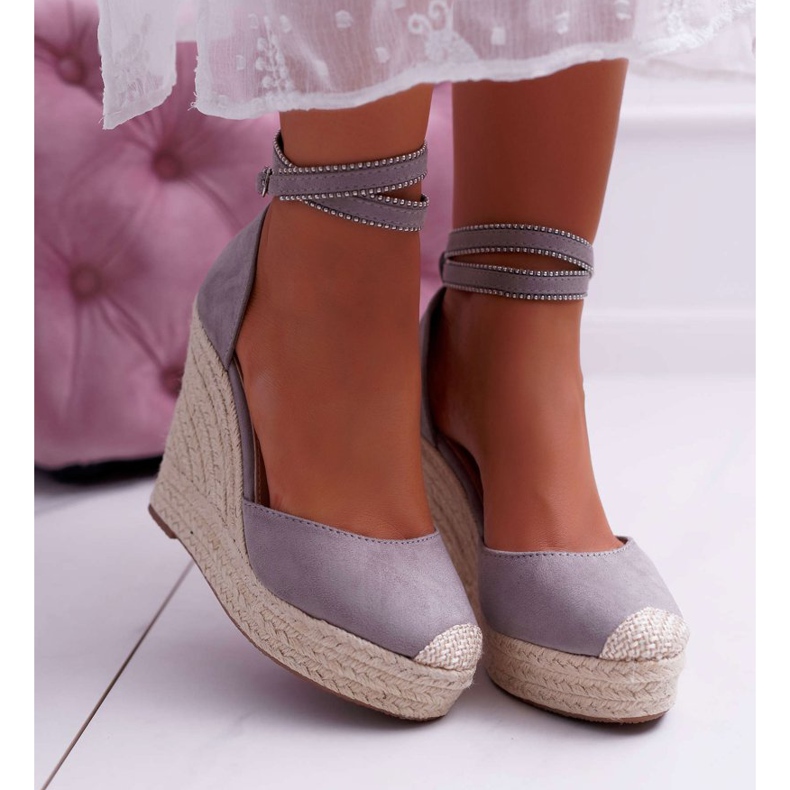 FRBS Sandalen für Damen auf Keilabsatz Leinen Grau Canterola 2