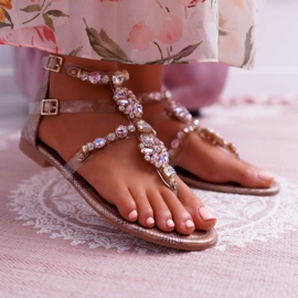 FRBS Flache Damensandalen mit Zirkonia Champagner Karra braun 1