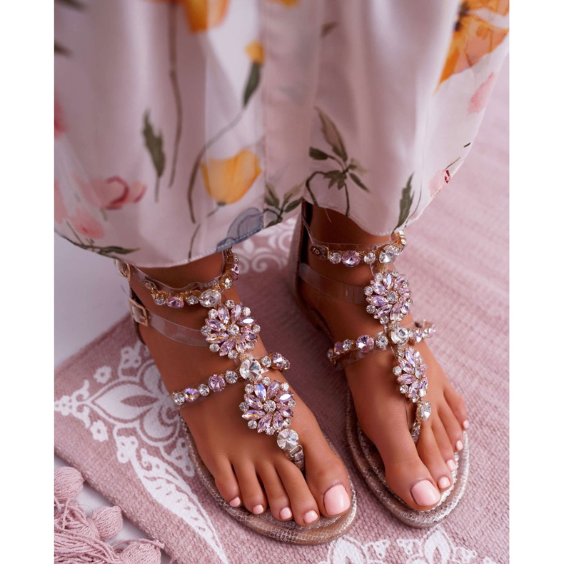 FRBS Flache Damensandalen mit Zirkonia Champagner Karra braun 2