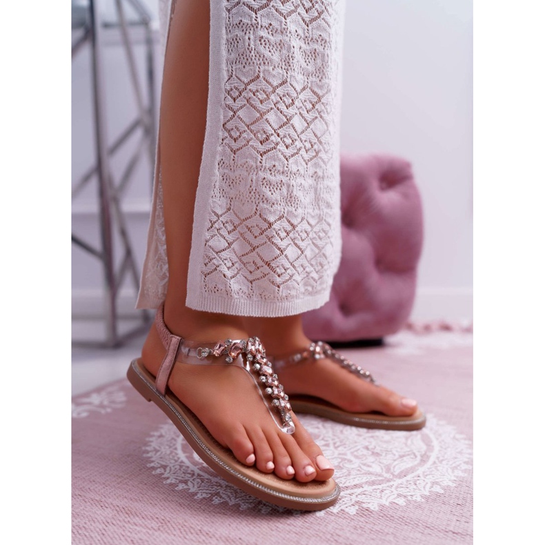 FRERY Damensandalen Slip-on Mit Zirkonen Champagner Satina rosa 1