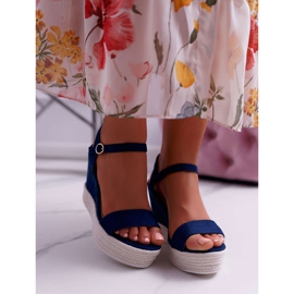 BUGO Damen Sandalen auf Keil-Leinen Marineblau Liviana 2