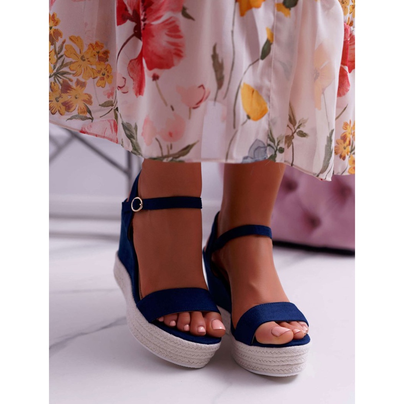 BUGO Damen Sandalen auf Keil-Leinen Marineblau Liviana 2