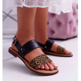 Damen Sandalen Maciejka Leder Leopard Schwarz IT001-03 / 00-0 1