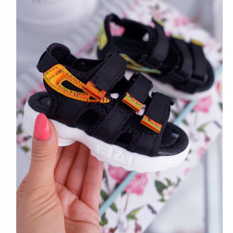 FRROCK Sandalen für Kinder mit Klettverschluss für Mädchen Jungen Schwarz Kimmi 1