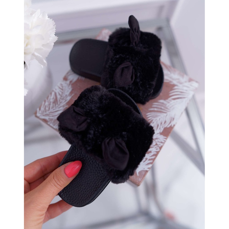 FRROCK Kinderhausschuhe mit Fell und Beschädigungen Schwarz Thoa 2