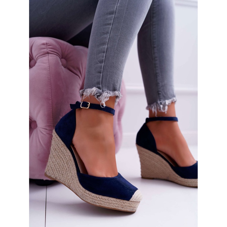 BUGO Damen Sandalen auf Keil-Leinen Marineblau Tammaris navy blau 1