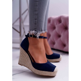 BUGO Damen Sandalen auf Keil-Leinen Marineblau Tammaris 2