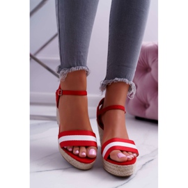 BUGO Damen Sandalen mit Keilabsatz Leinen Rot Renew 2