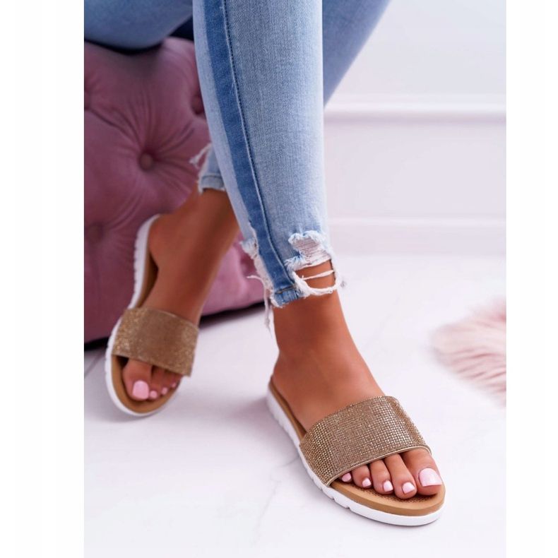 Lu Boo Damen Gold Pailletten Hausschuhe Goodies golden 1