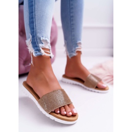 Lu Boo Damen Gold Pailletten Hausschuhe Goodies golden 2