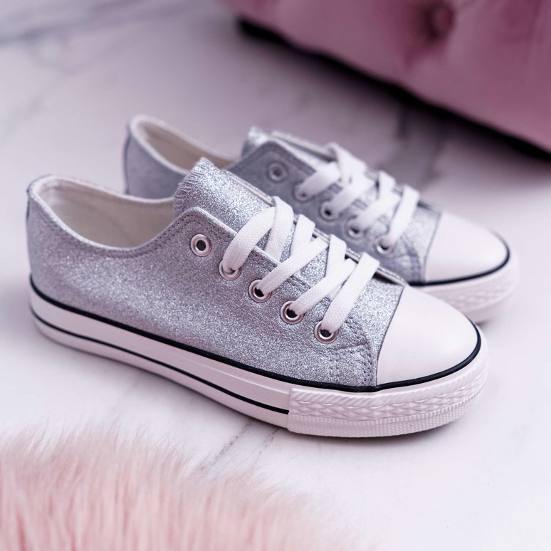 FRROCK Kinder-Jugend-Sneaker Brokat Silber Misty grau 1
