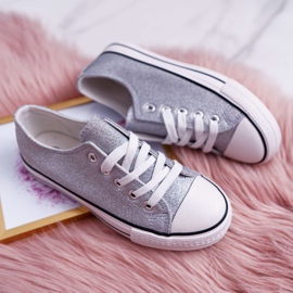 FRROCK Kinder-Jugend-Sneaker Brokat Silber Misty grau 2