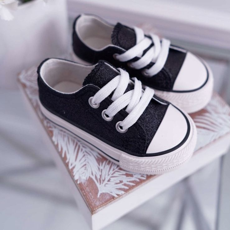 FRROCK Schwarze Brokat-Sneaker für Kinder Misty 1