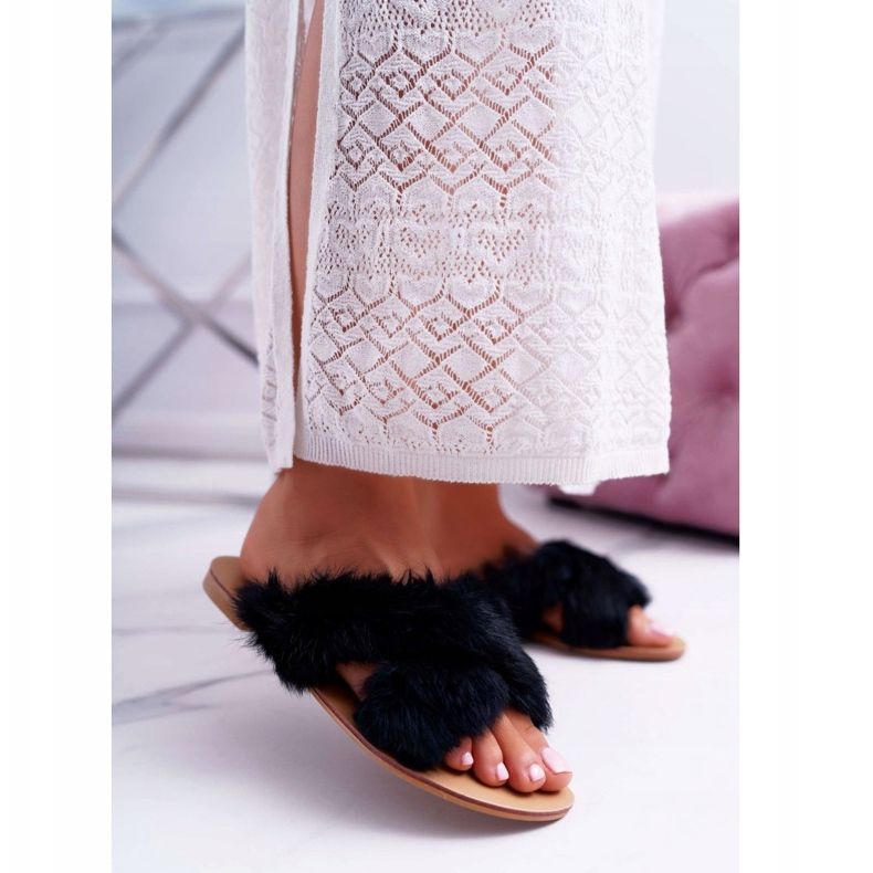 Damen Hausschuhe mit Fell Lu Boo Schwarz Pimmer 1