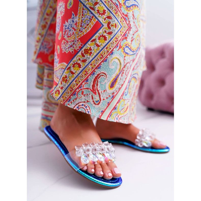 Damen Hausschuhe mit Zirkonia Lu Boo Petrol Blue Mediana blau 2