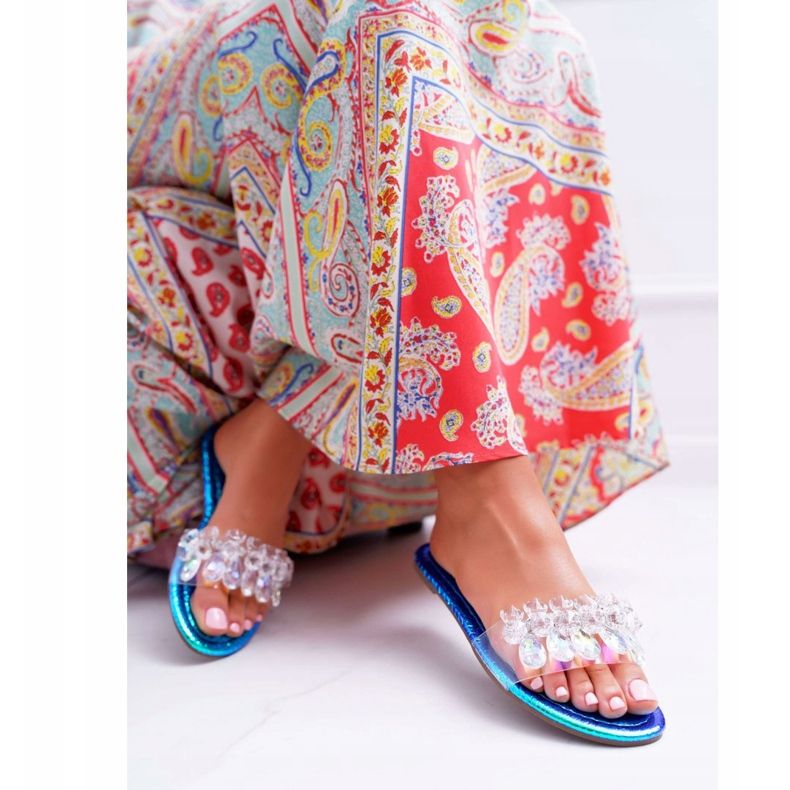 Damen Hausschuhe mit Zirkonia Lu Boo Petrol Blue Mediana blau 1