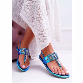 Damen Sandalen Lu Boo Crystals Petrol Blue Sonne blau 1