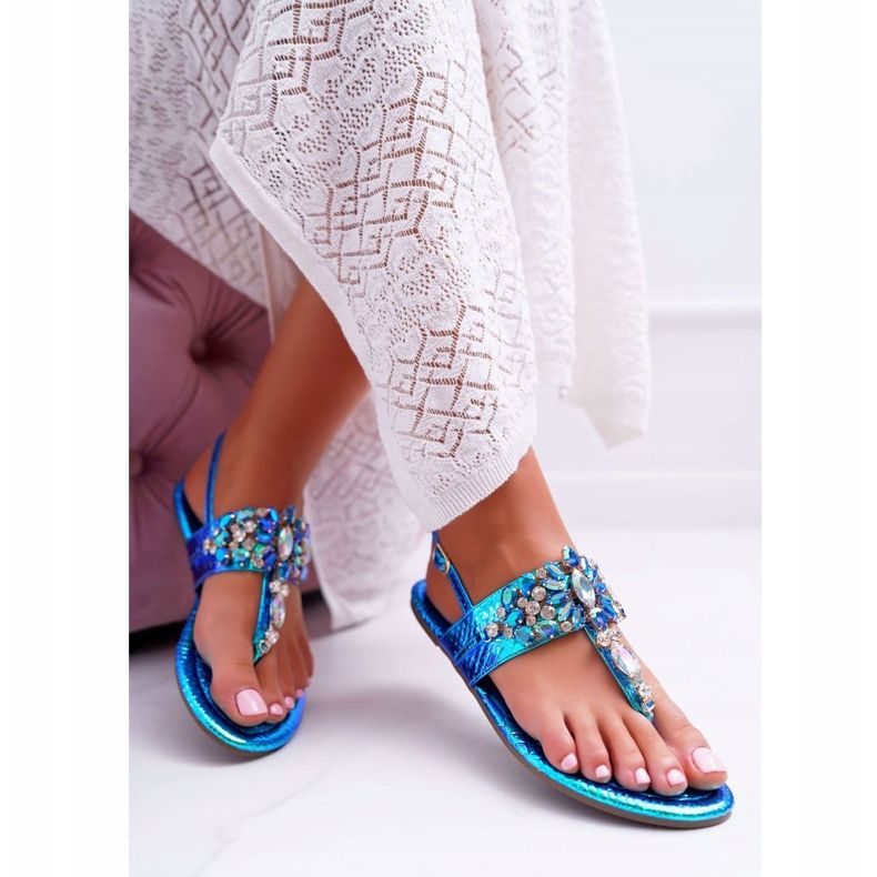 Damen Sandalen Lu Boo Crystals Petrol Blue Sonne blau 1