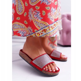 PS1 Damenhausschuhe aus Kork mit Kristallen rot 1