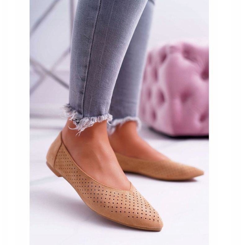 Damen Ballerinas Lu Boo Durchbrochenes Kamel Dessert braun 1