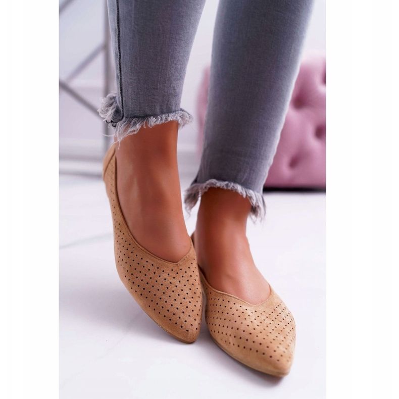 Damen Ballerinas Lu Boo Durchbrochenes Kamel Dessert braun 2