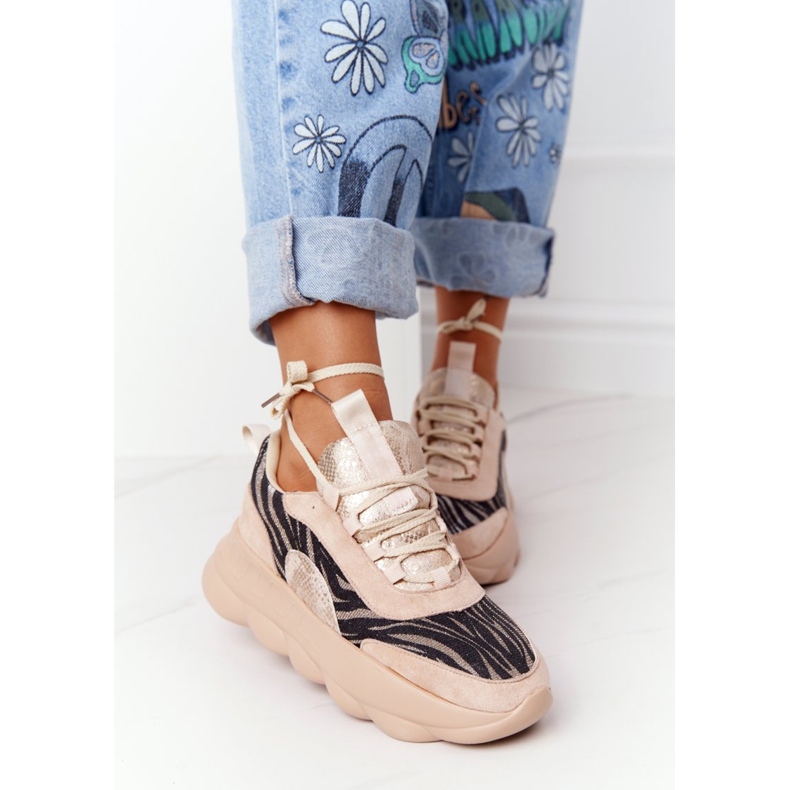 Damen Sportschuhe Lu Boo Dicke Sohle Beige Schmecken Sie es! 1