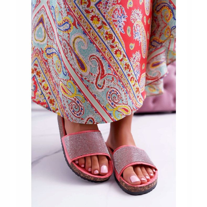 PS1 Damenhausschuhe aus Kork mit Korallenkristallen rosa 2