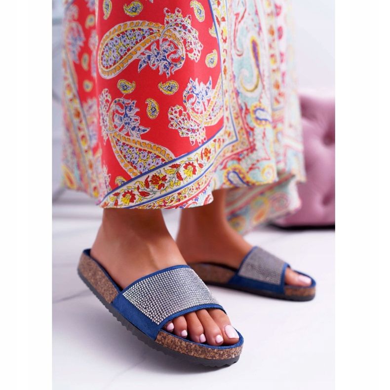 PS1 Damenhausschuhe aus Kork mit marineblauen Kristallen navy blau 1