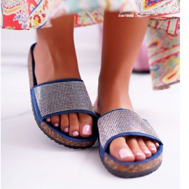 PS1 Damenhausschuhe aus Kork mit marineblauen Kristallen navy blau 2