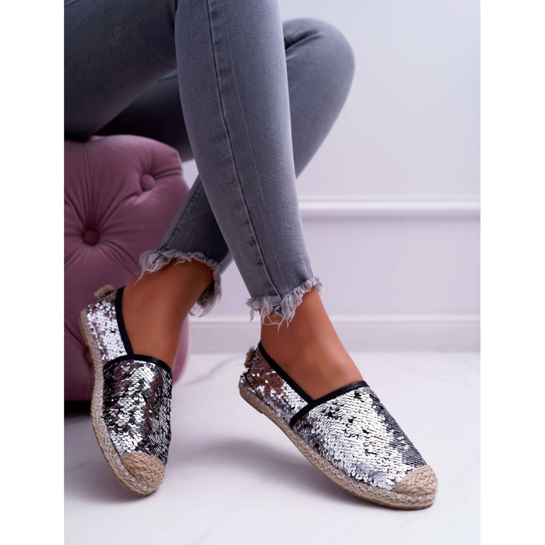 Damen Espadrilles Lu Boo Silber Pailletten Destino grau 2