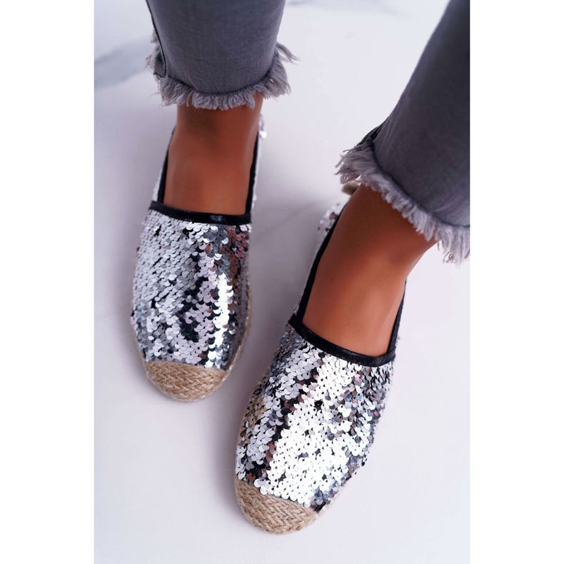 Damen Espadrilles Lu Boo Silber Pailletten Destino grau 1