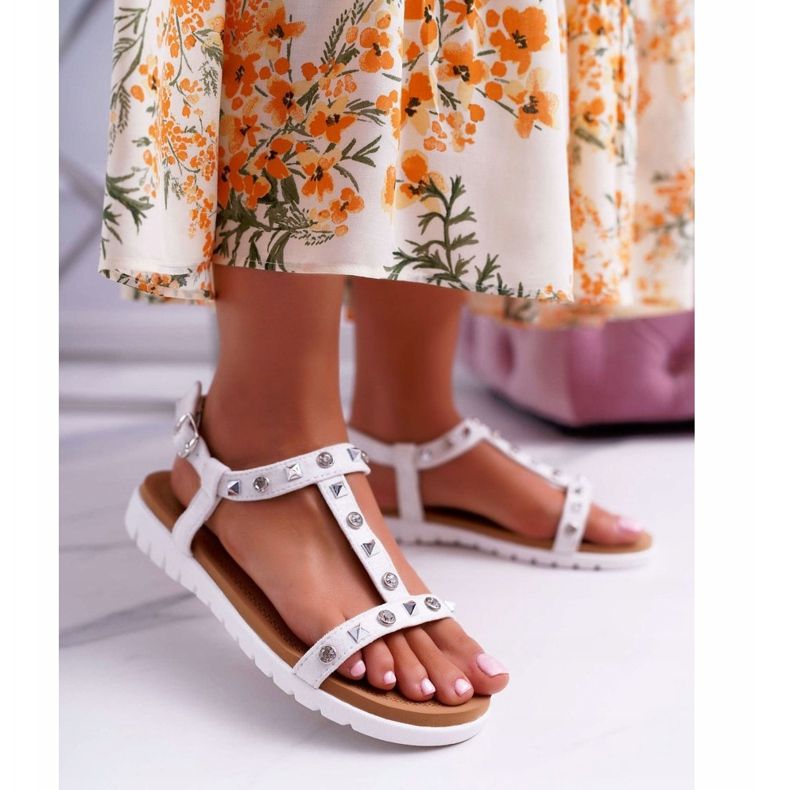 Weiße Lu Boo Sandalen für Damen mit Mariachi Nieten 1