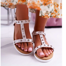 Weiße Lu Boo Sandalen für Damen mit Mariachi Nieten 2